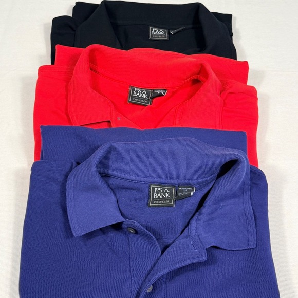 Jos A Bank Traveler Polo Shirts Men XL Traditional Fit Bundle Red Blue Black 3pk